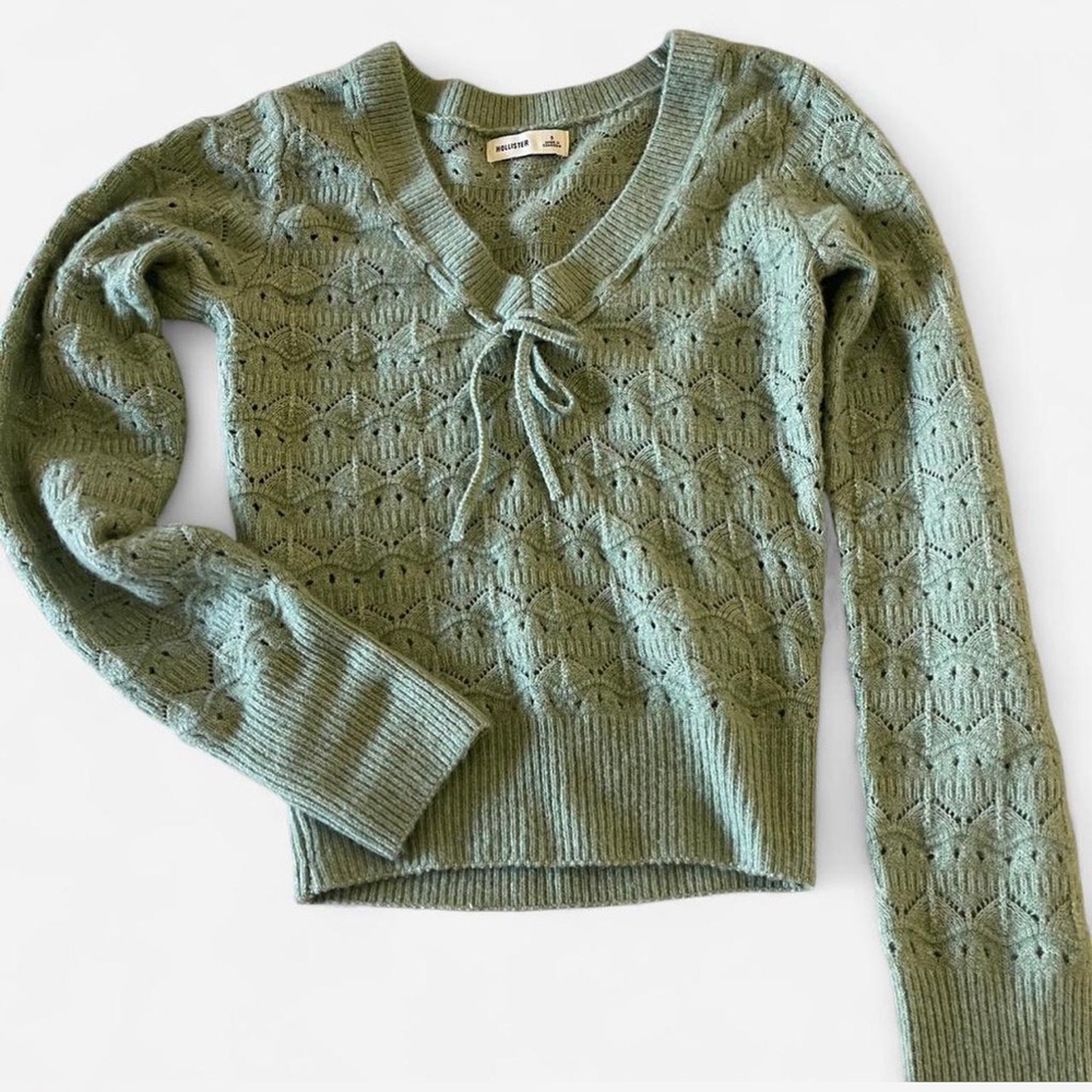 Hollister Sage Green V-Neck Soft Sweater